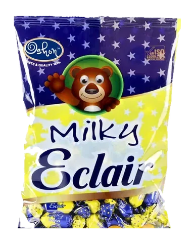 A bag of Oshon Milky Eclair toffees